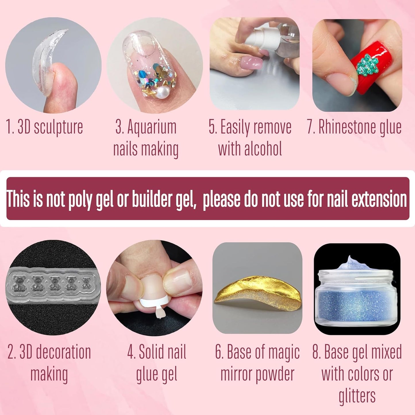 8 in 1 Non-Sticky Solid Nail Gel Glue 20ml