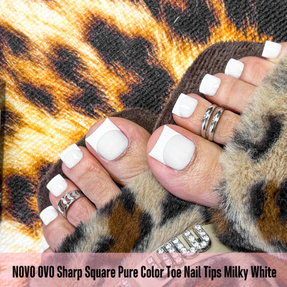 Sharp Square White French tip Gel x Toe Nail Tips Milk White