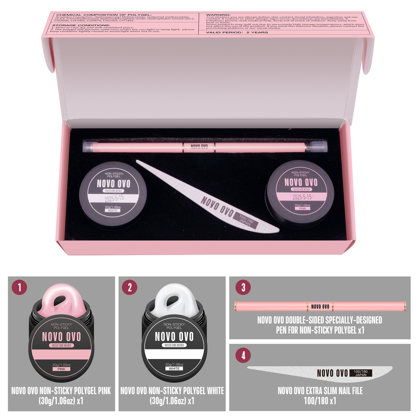NOVO OVO Upgraded NON-STICKY Polygel Solution Procedure Set