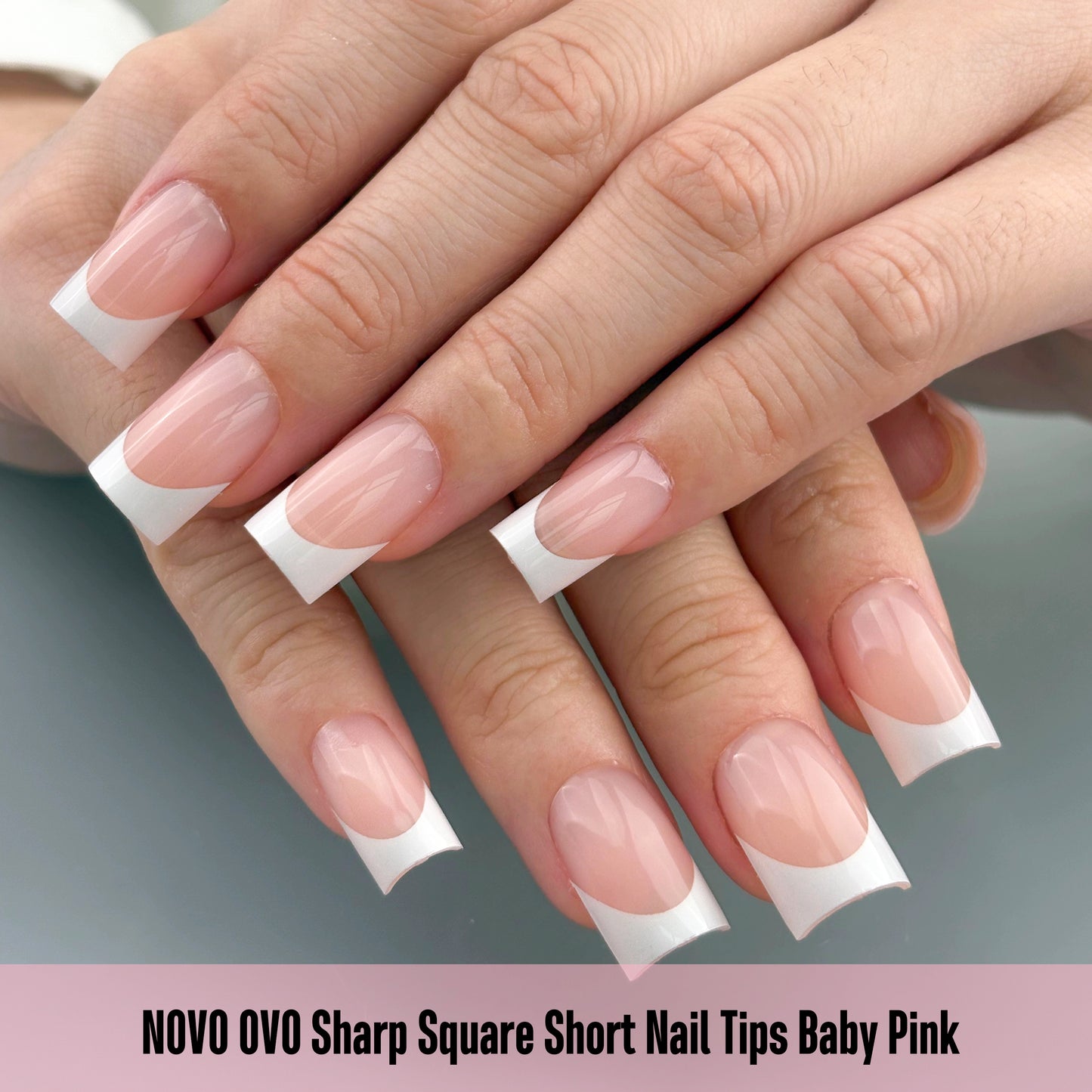 Short Sharp Square Nail Tips White French Tip Baby Pink