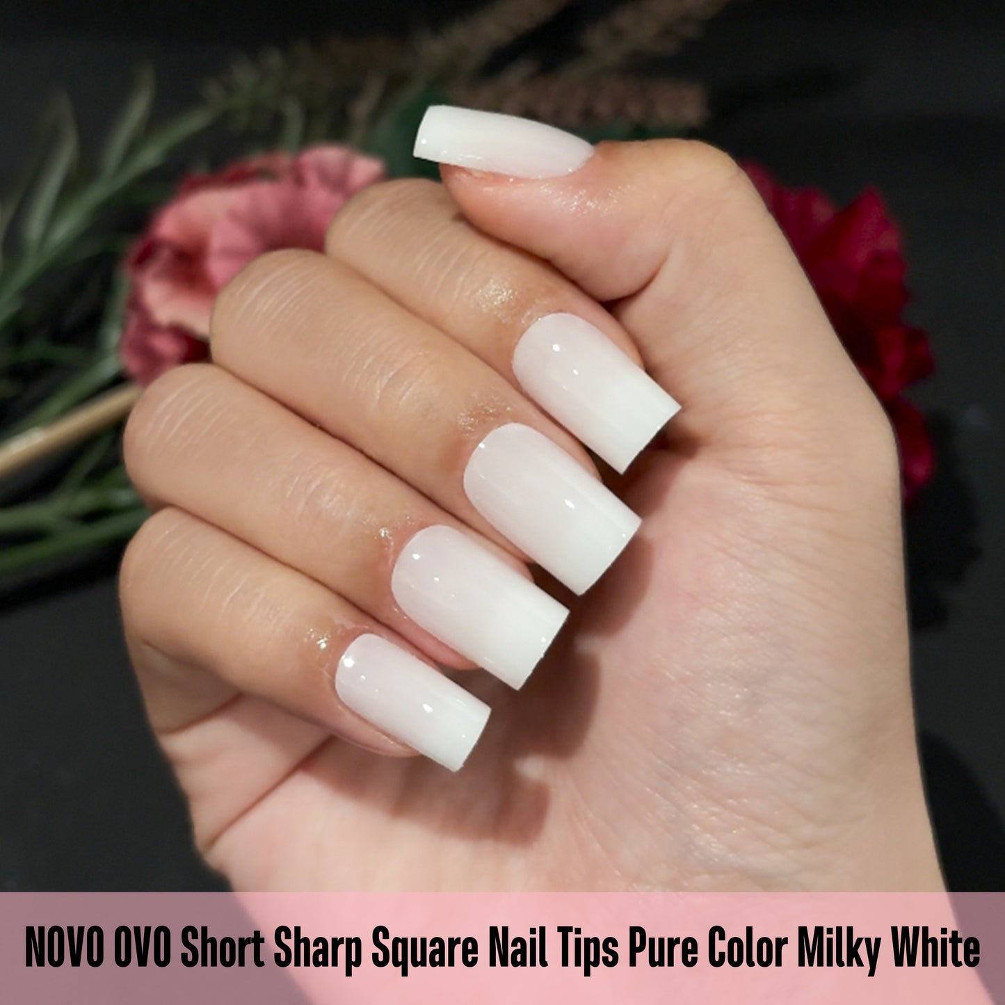 Short Sharp Square Nail Tips Pure Color Milky White