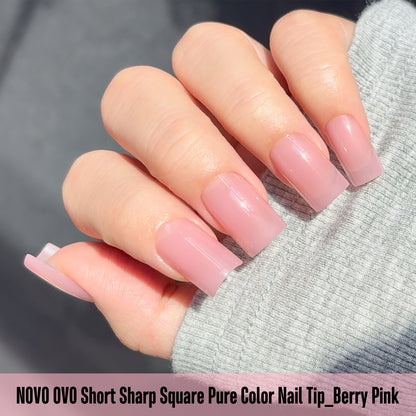 Short Sharp Square Nail Tips Pure Color Berry Pink