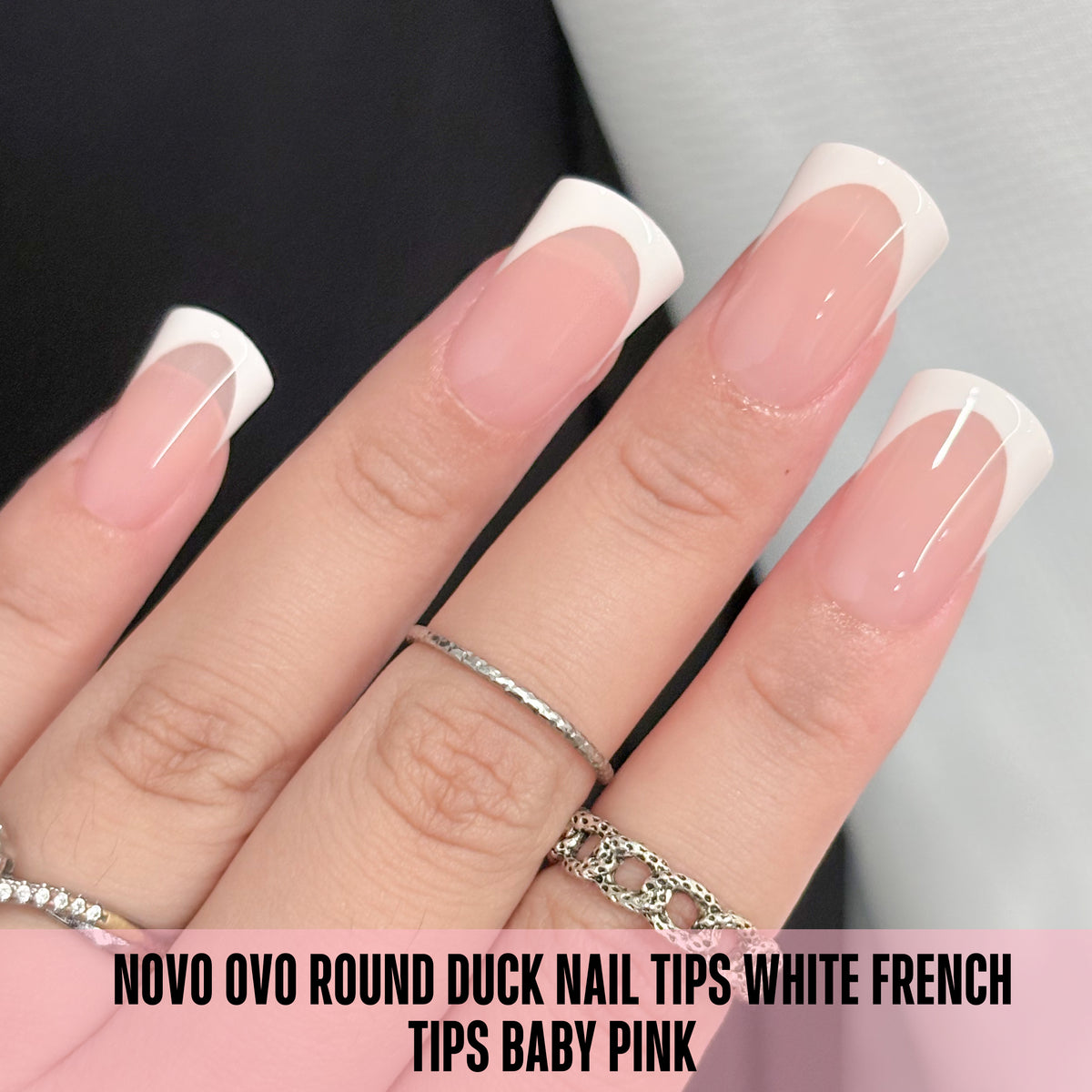 Short Round Duck Nail Tips White French Tips Baby Pink 240