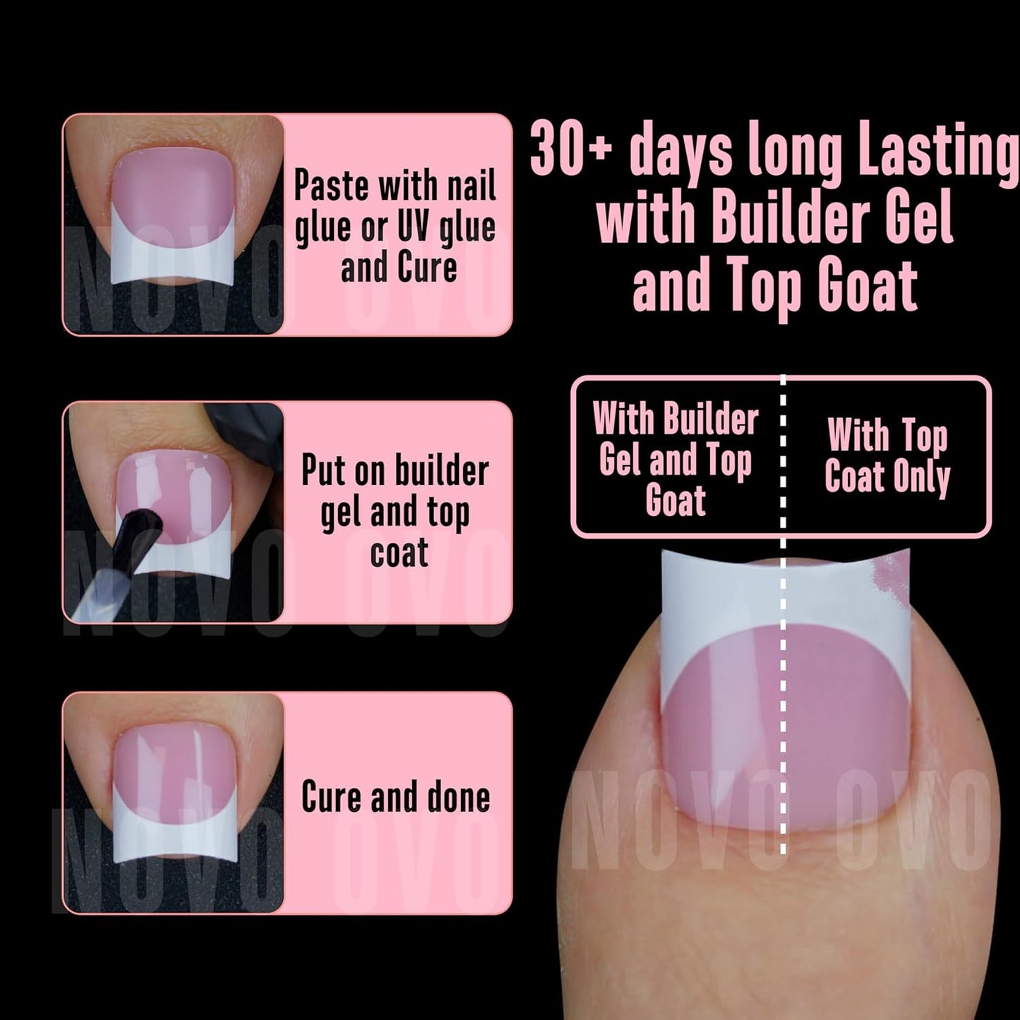 Halloween Short Sharp Square Toe Nail Tips with Moon Curve White French Tip Berry Pink