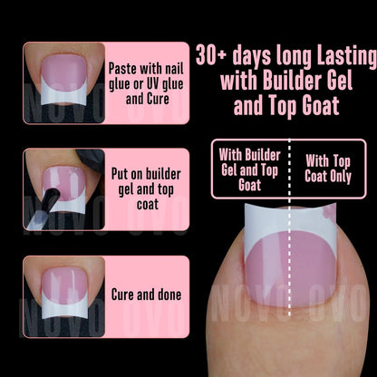 Halloween Short Sharp Square Toe Nail Tips with Moon Curve White French Tip Berry Pink