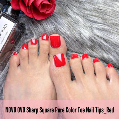 Sharp Square Pure Color Toe Nail Tips Red 240