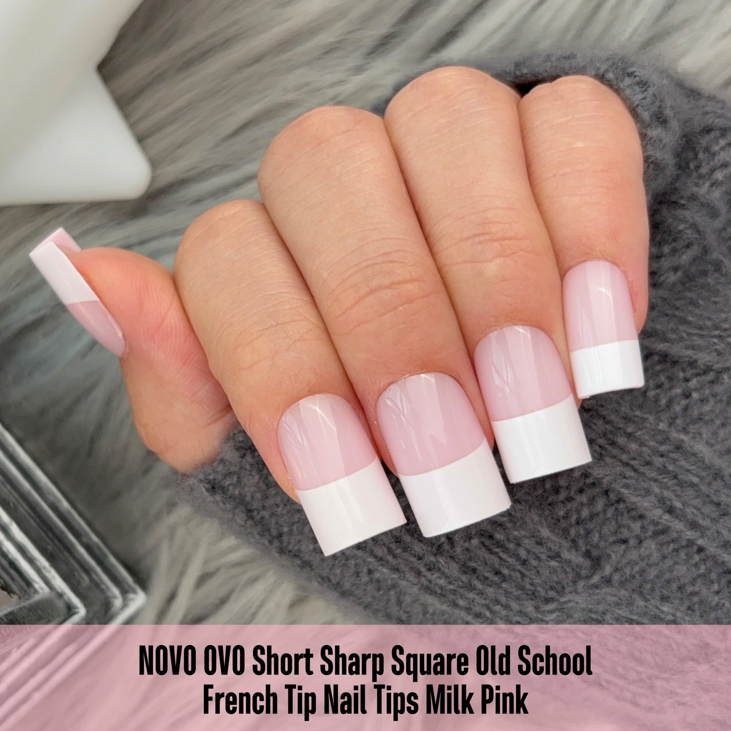 Short Sharp Square Nail Tips Wide White French Tip Milky Pink