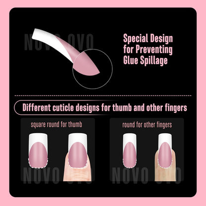 M Curved Square Nail Tip White French Tips Berry Pink