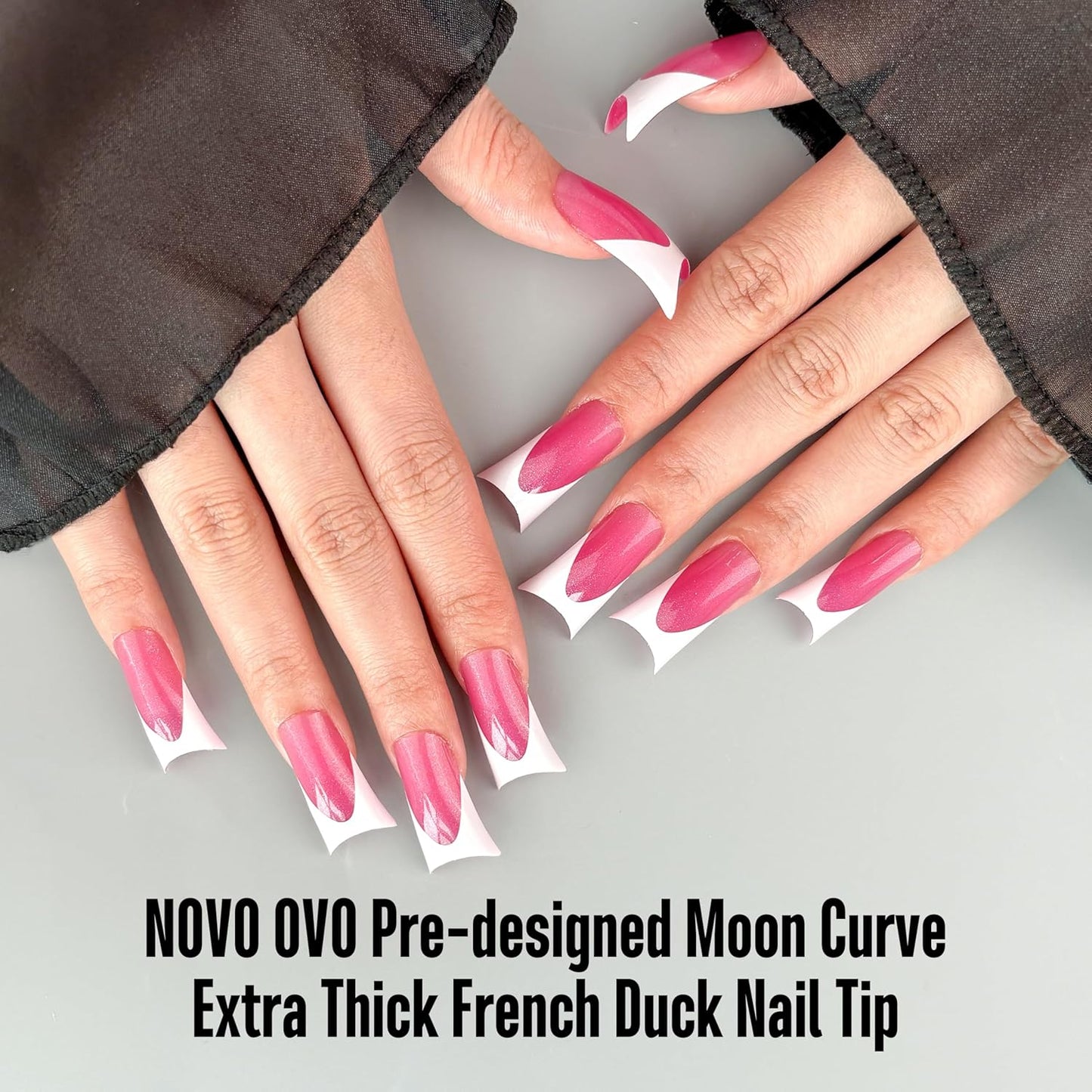 Halloween Duck Nails Medium White French Tips ROSE PINK With Moon Curve