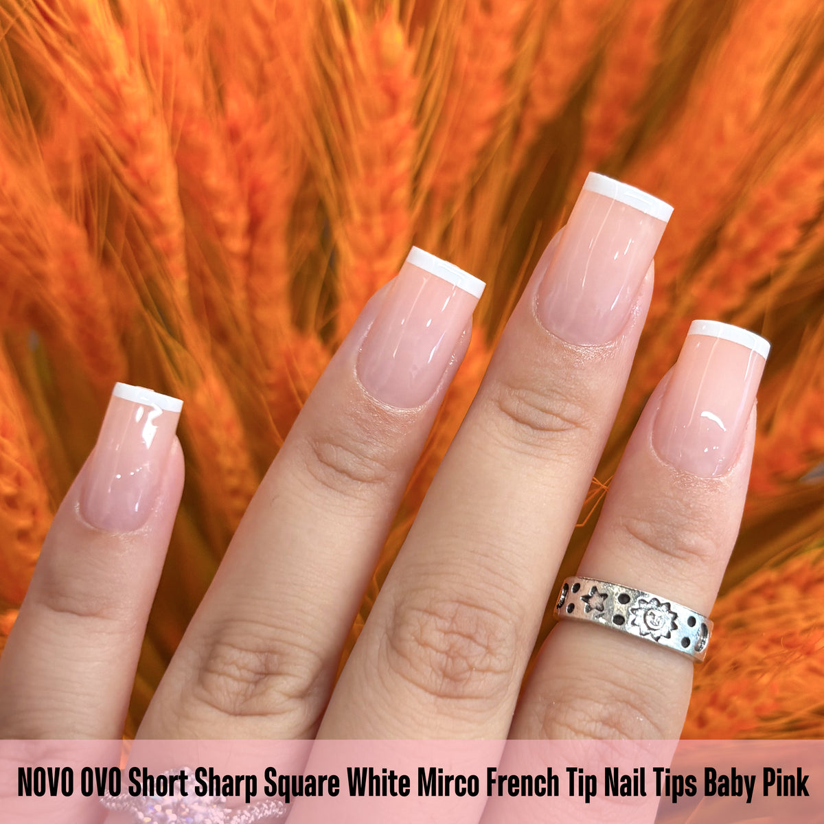 Short Sharp Square White Mirco French Tip Nail Tips Baby Pink 240