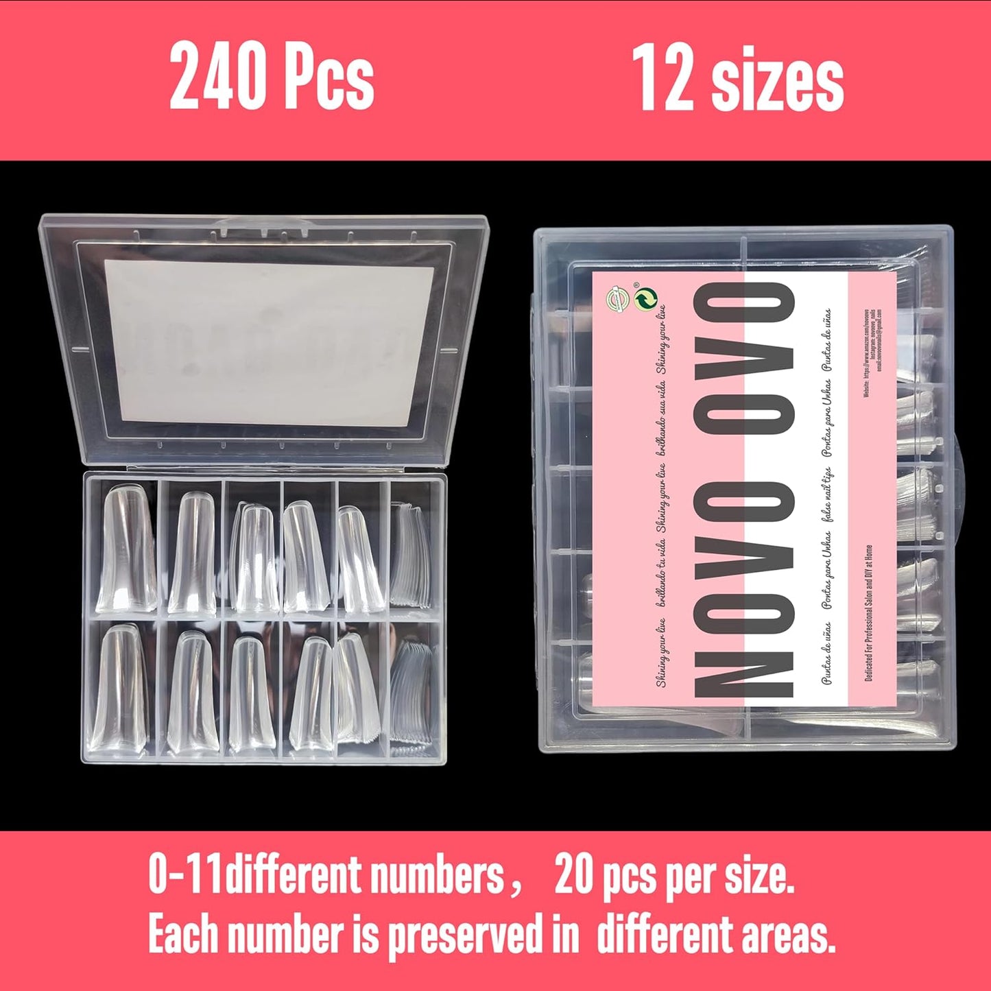 Long Full Cover Duck Nails Clear Medium Box