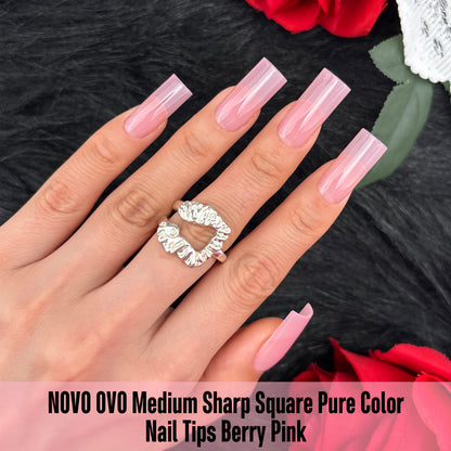 Meidum Sharp Square Pure Color Nail Tips Berry Pink 180