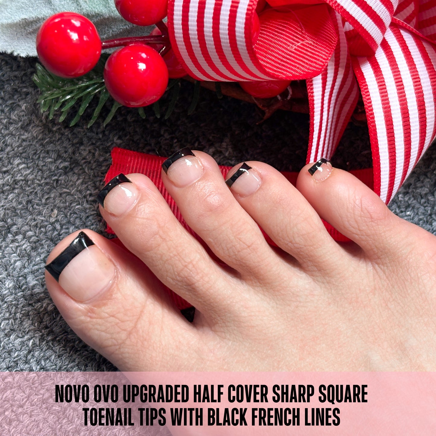 Half Cover Toe Nail Tips Black French Tip