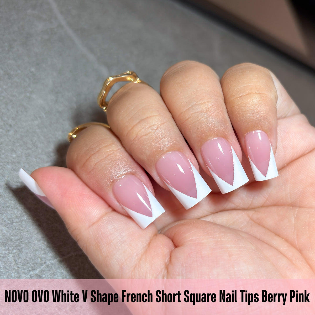 White V Shape French Short Square Nail Tips Berry Pink 240