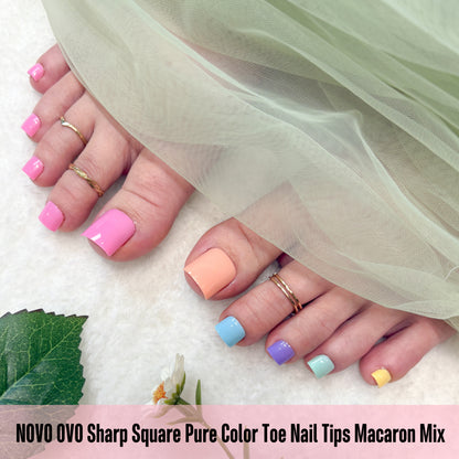 Sharp Square Pure Color Toe Nail Tips Macaron Mix 180