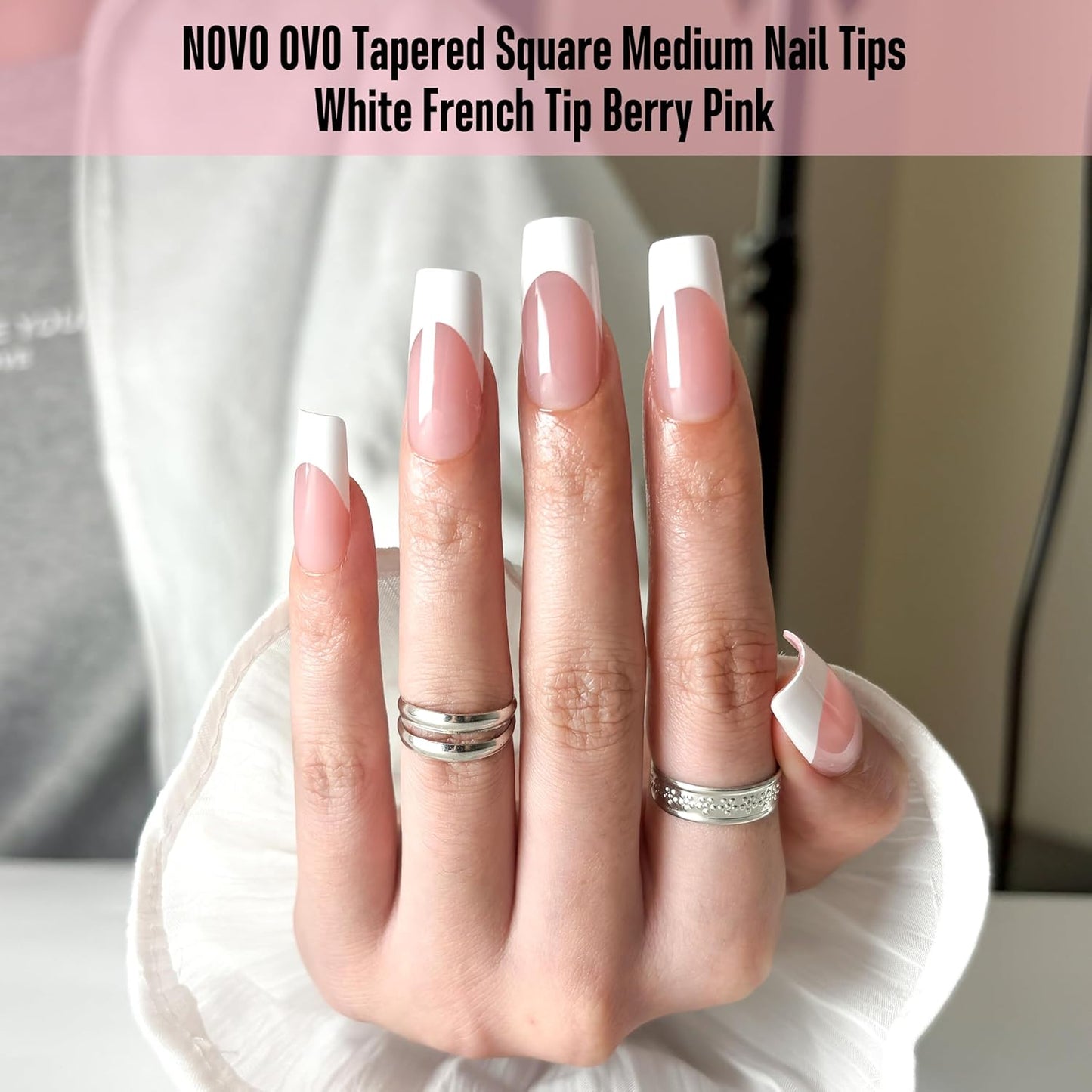 Square Medium White French Tip Berry Pink