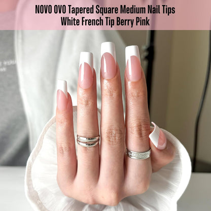 Square Medium White French Tip Berry Pink