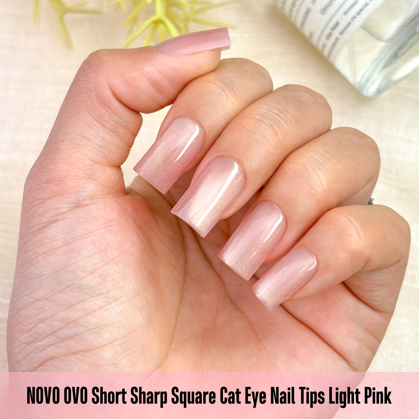 Short Sharp Square Cat Eye Nail Tips Light Pink