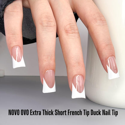 Short Duck Nails White French Tip Brown Pink