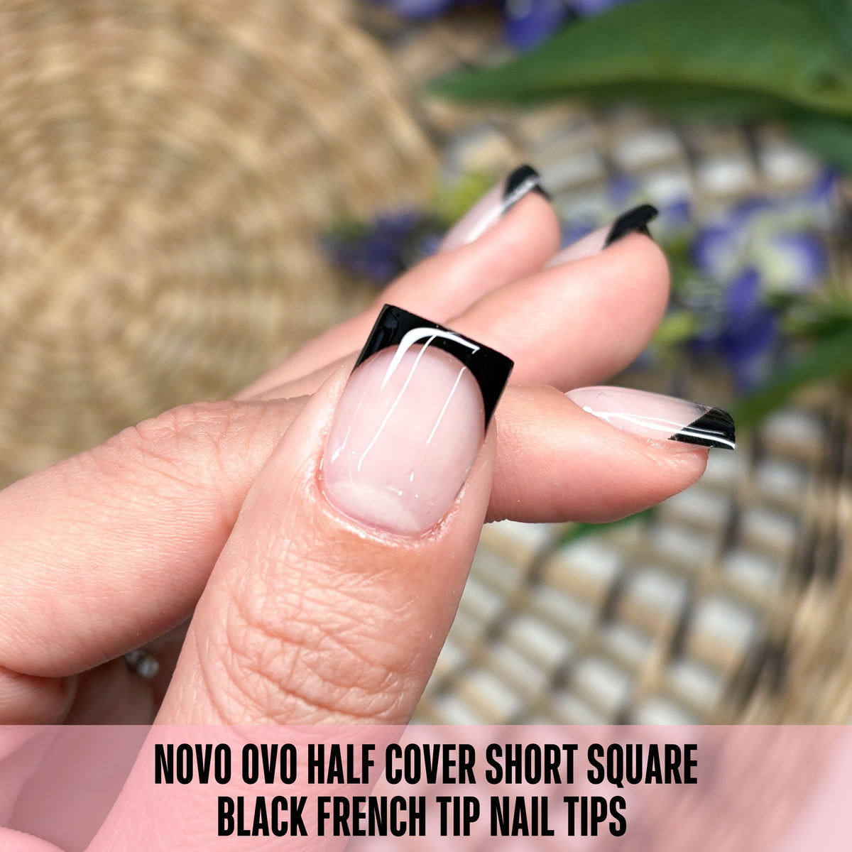 Half Cover Short Square Black French Tip Nail Tips 224