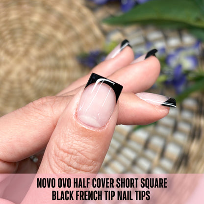 Half Cover Short Square Black French Tip Nail Tips 224
