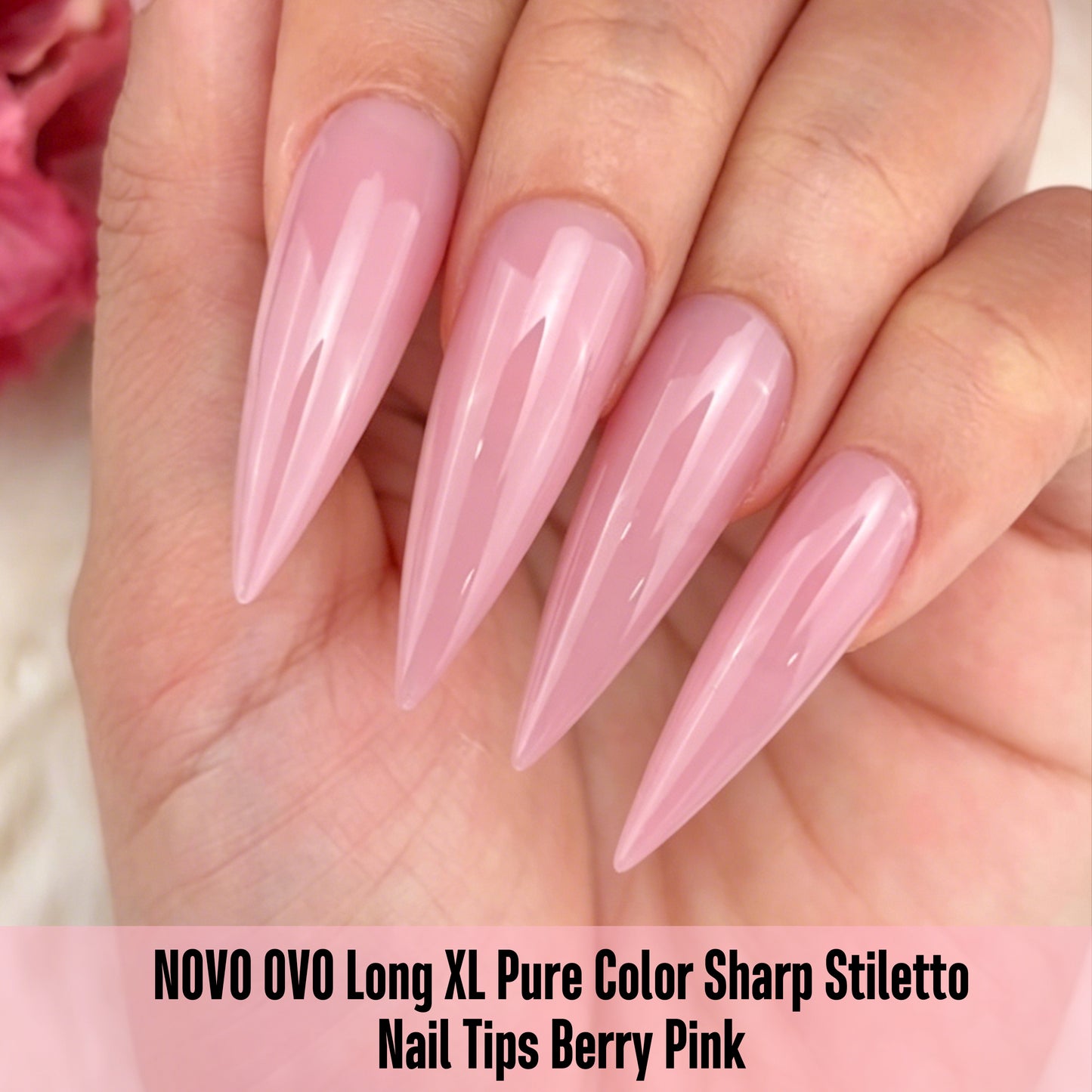 Long XL Pure Color Sharp Stiletto Nail Tips Berry Pink
