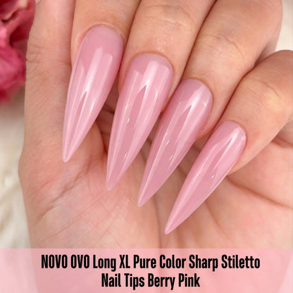 Long XL Pure Color Sharp Stiletto Nail Tips Berry Pink