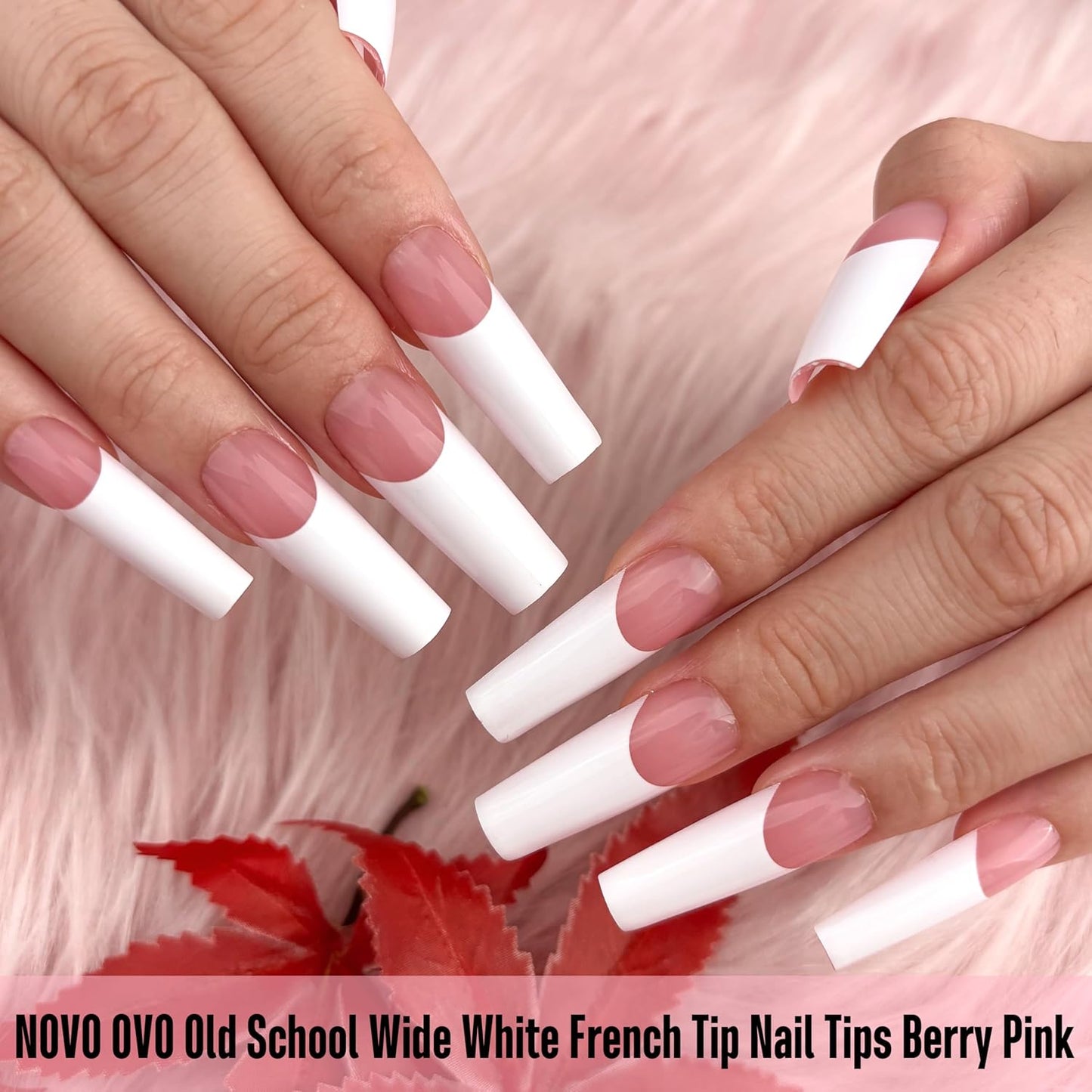 Square Long Wide White French Tip Berry Pink
