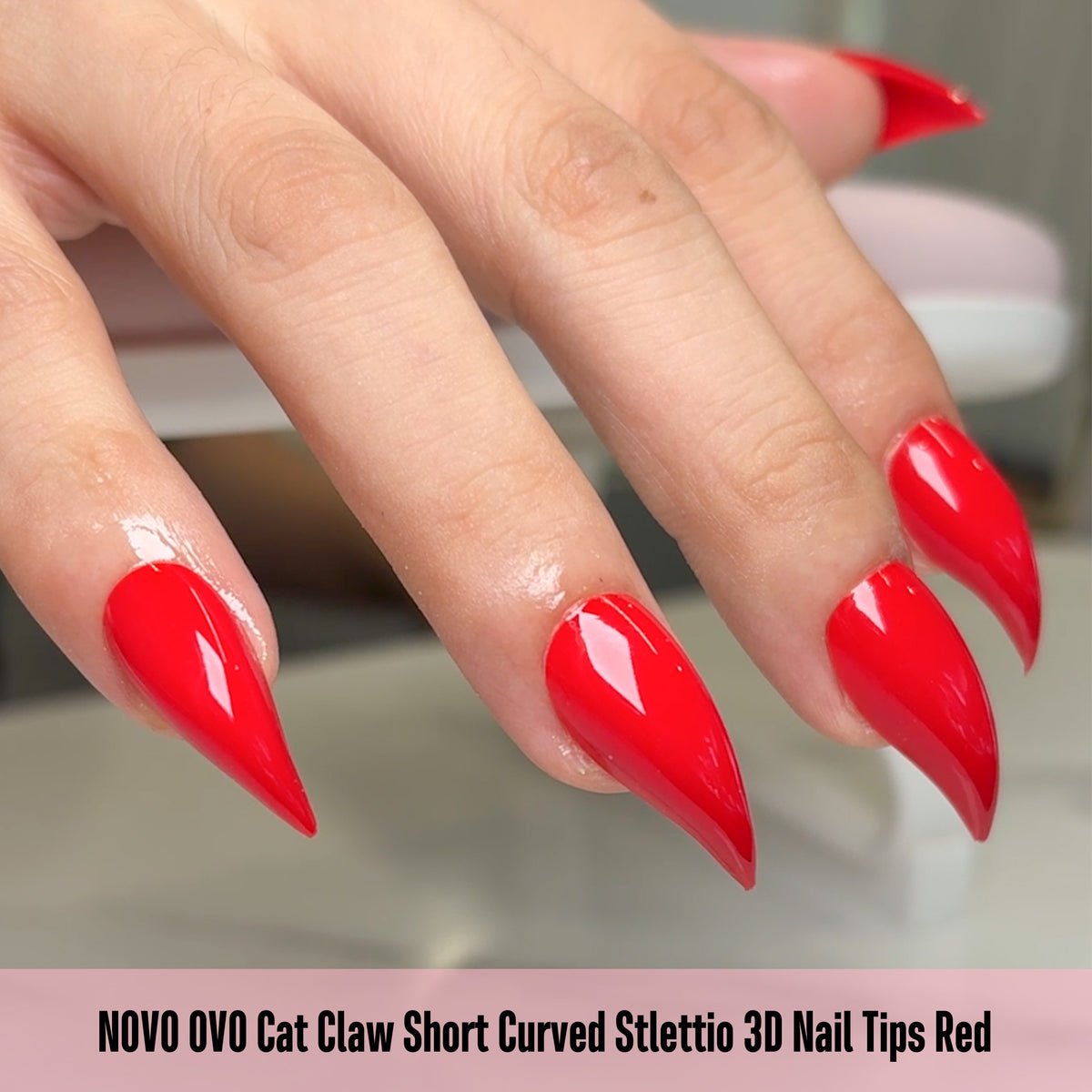 Cat Claw Short Curved Stiletto 3D Nail Tips Red 128
