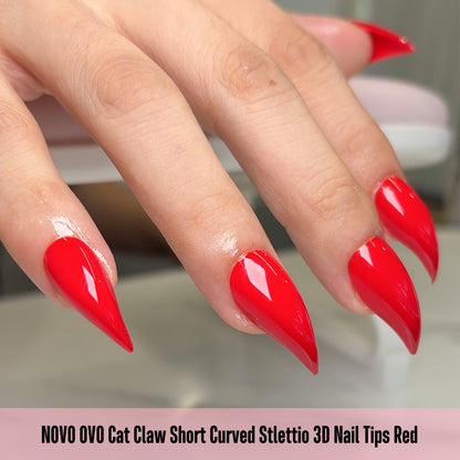 Cat Claw Short Curved Stiletto 3D Nail Tips Red 128
