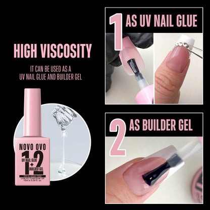 UV Nail Glue and Builder Gel 2 in 1, No Wipe Top Coat Kit, HEMA FREE