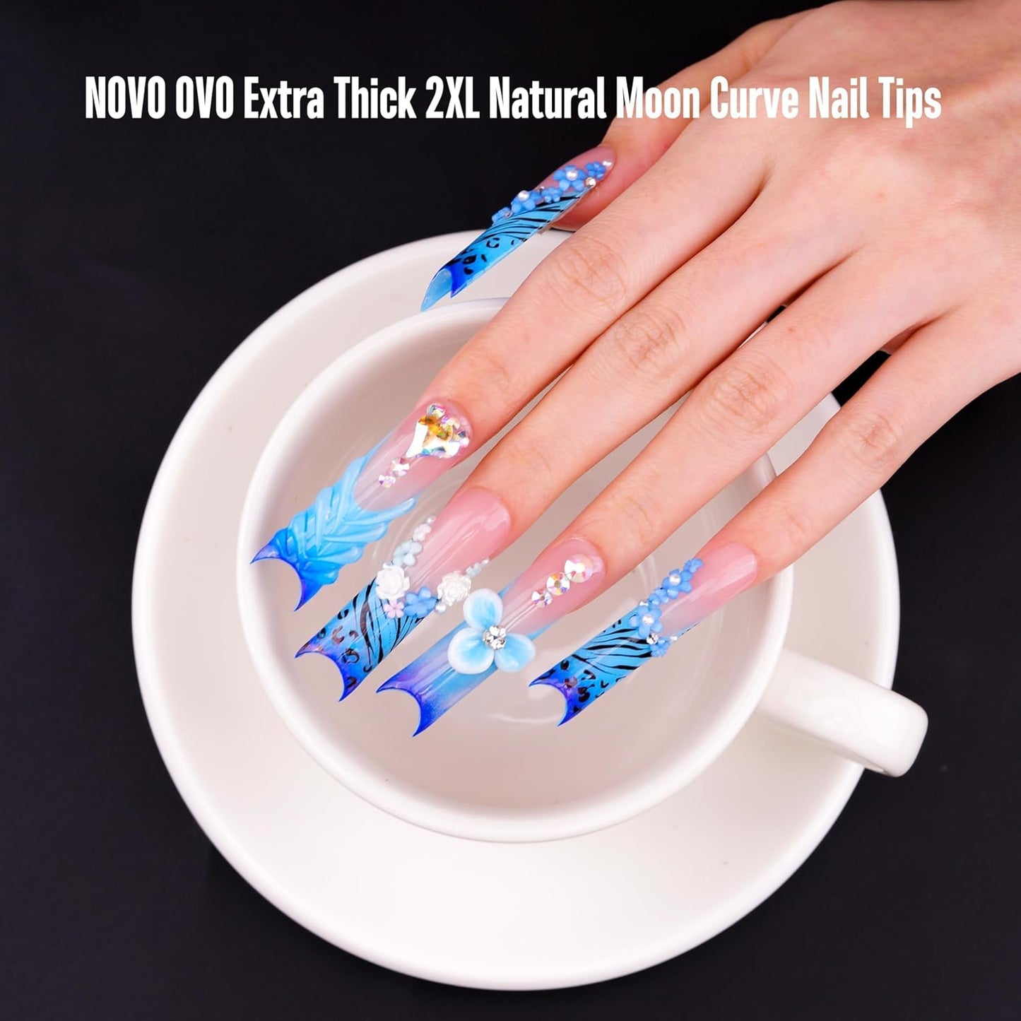 Halloween XXL Square Nail Tips with Sharp Point Moon Curve