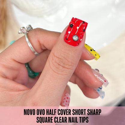 Half Cover Short Sharp Square Clear Nail Tips 224