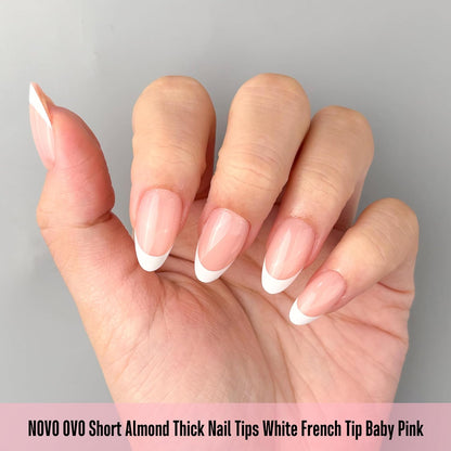 Almond Short White French Tip Baby Pink
