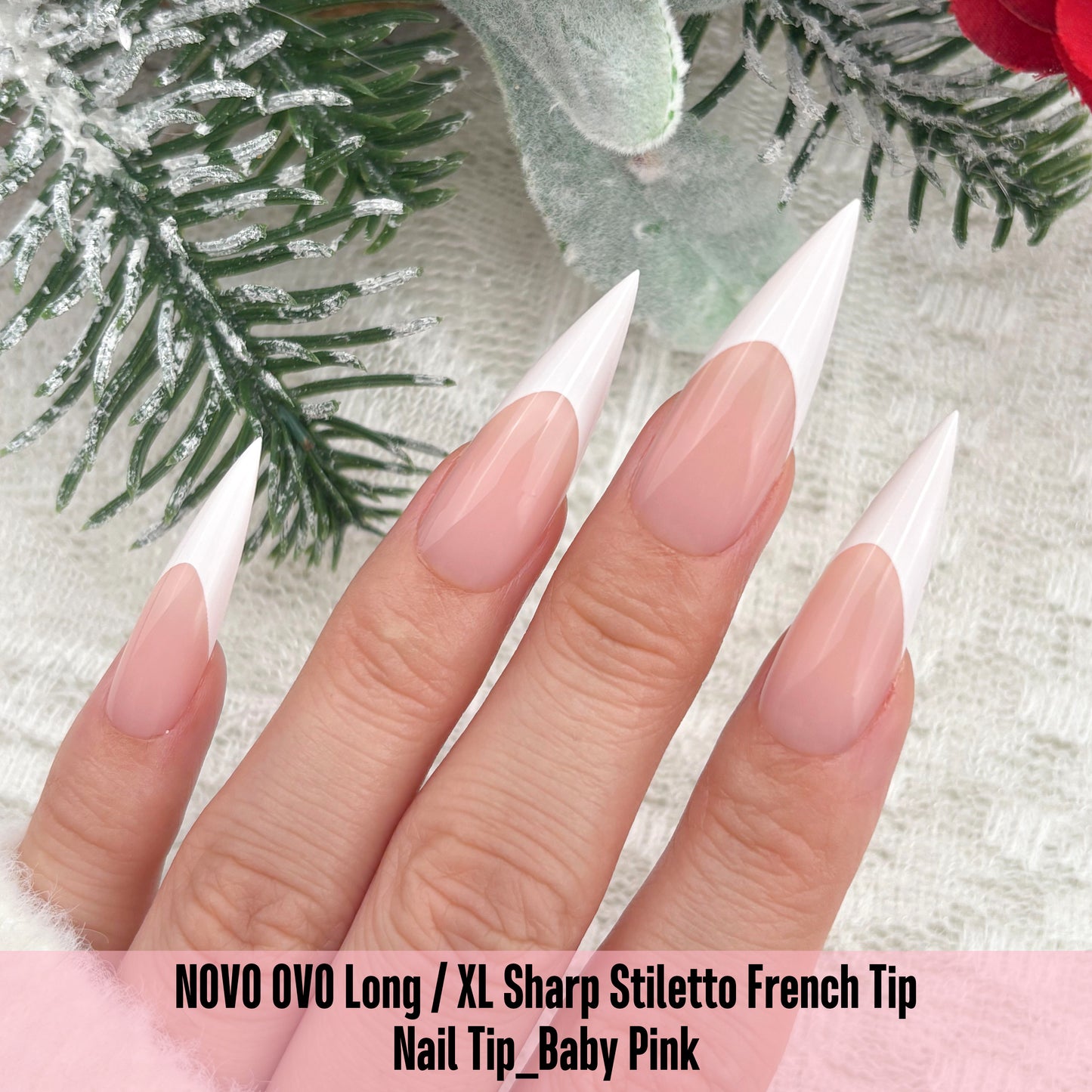 Long XL Sharp Stiletto White French Tip Nail Tips Baby Pink