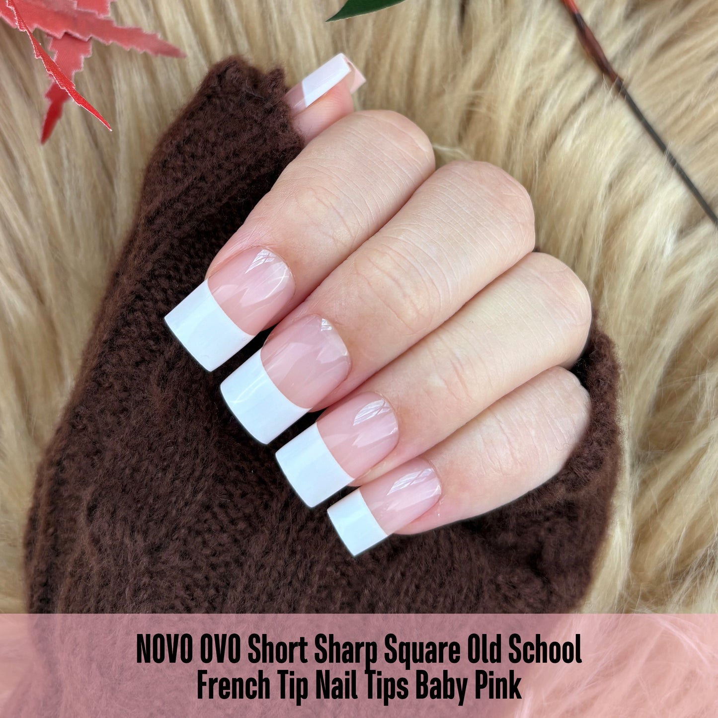 Short Sharp Square Nail Tips Wide White French Tip Baby Pink
