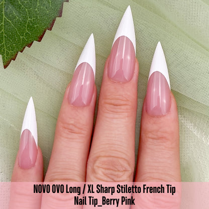 Long XL Sharp Stiletto White French Tip Nail Tips Berry Pink