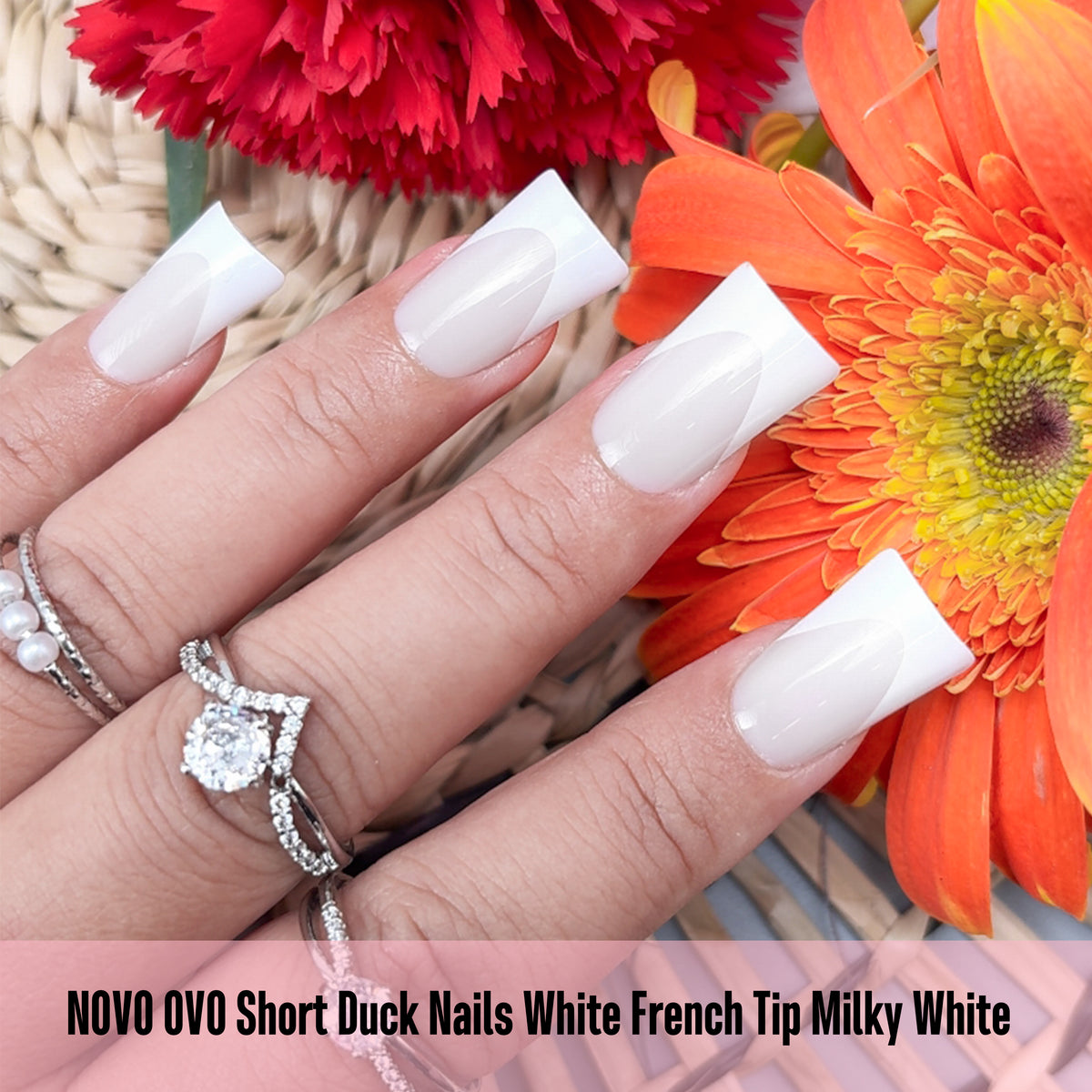 Short Duck Nails White French Tip Milky White 360