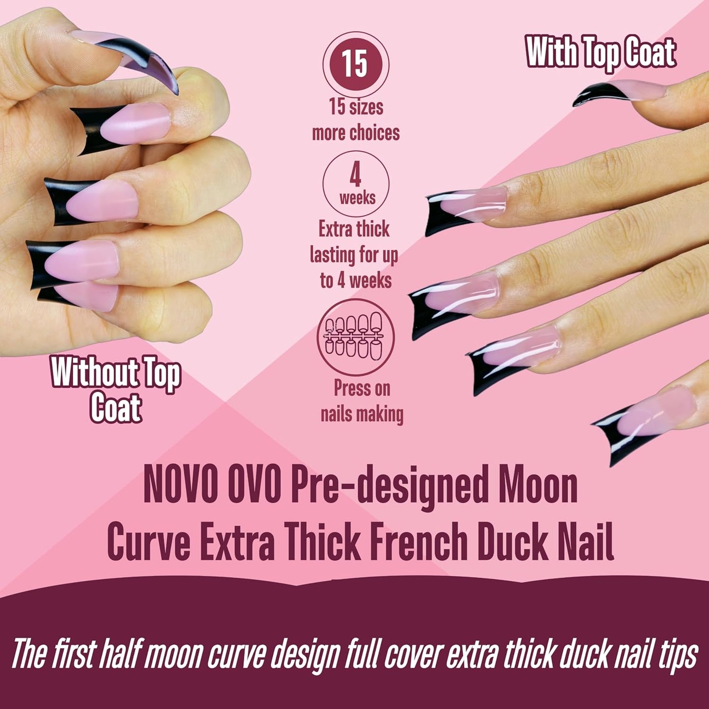 Halloween Black Duck Nails Medium Black French Tip