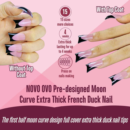 Halloween Black Duck Nails Medium Black French Tip