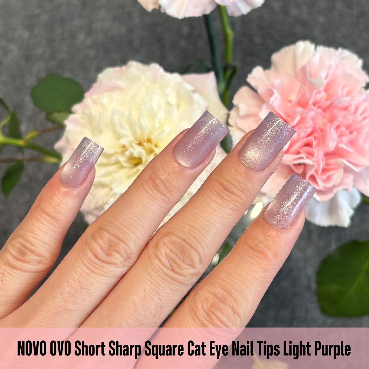 Short Sharp Square Cat Eye Nail Tips Light Purple