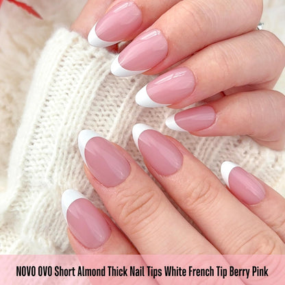 Almond Short White French Tip Berry Pink