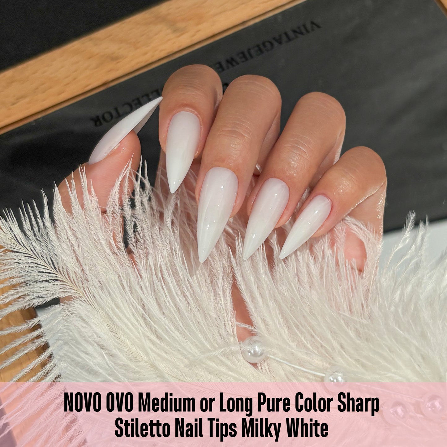 Medium or Long Pure Color Sharp Stiletto Nail Tips Milky White