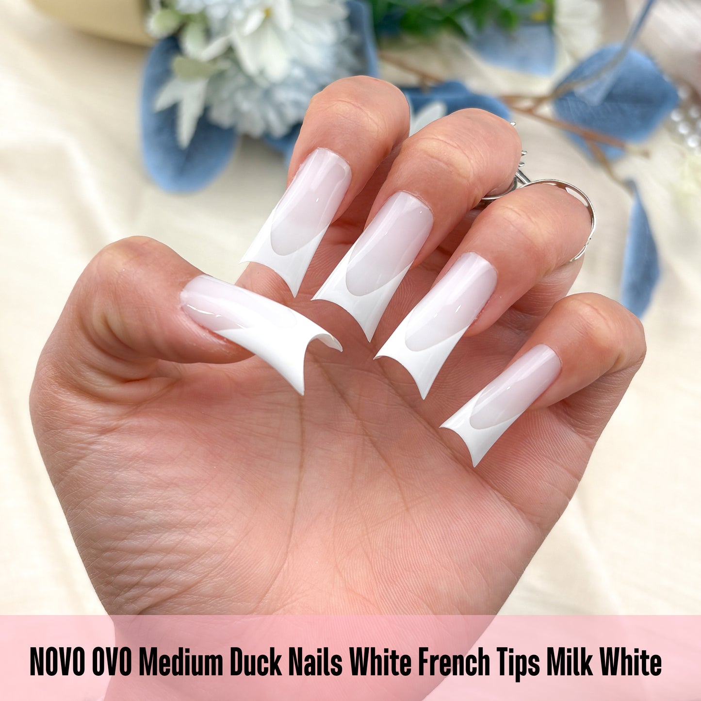 Medium Duck Nails White French Tips Milk White