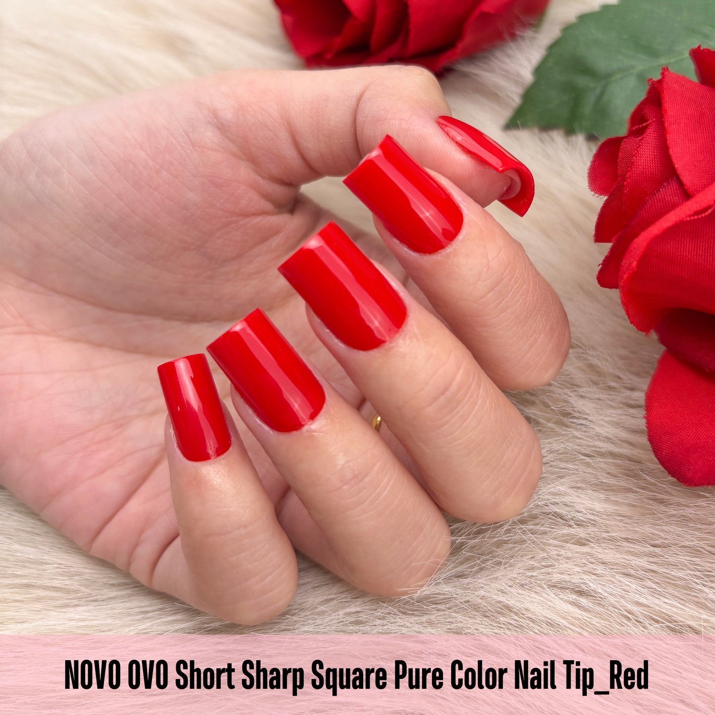 Short Sharp Square Nail Tips Pure Color Red