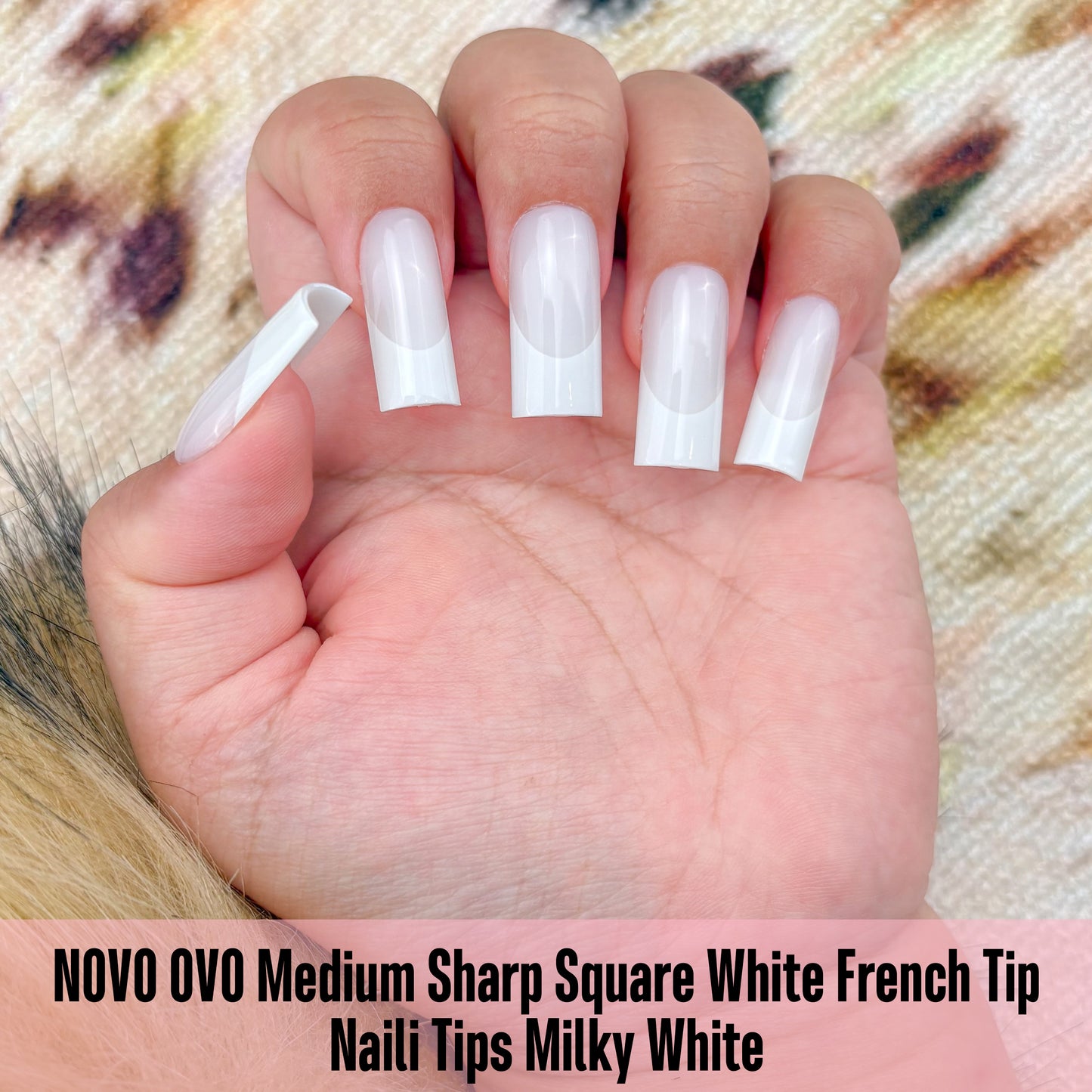 Meidum Sharp Square White French Tip Nail Tips Milky White 180