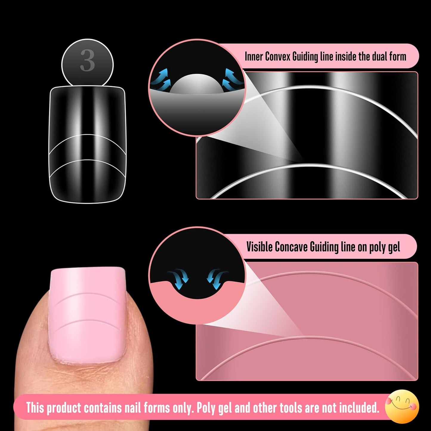 Toe Dual Nail Forms for Poly Gel with Inner French Tips Auxiliary Line