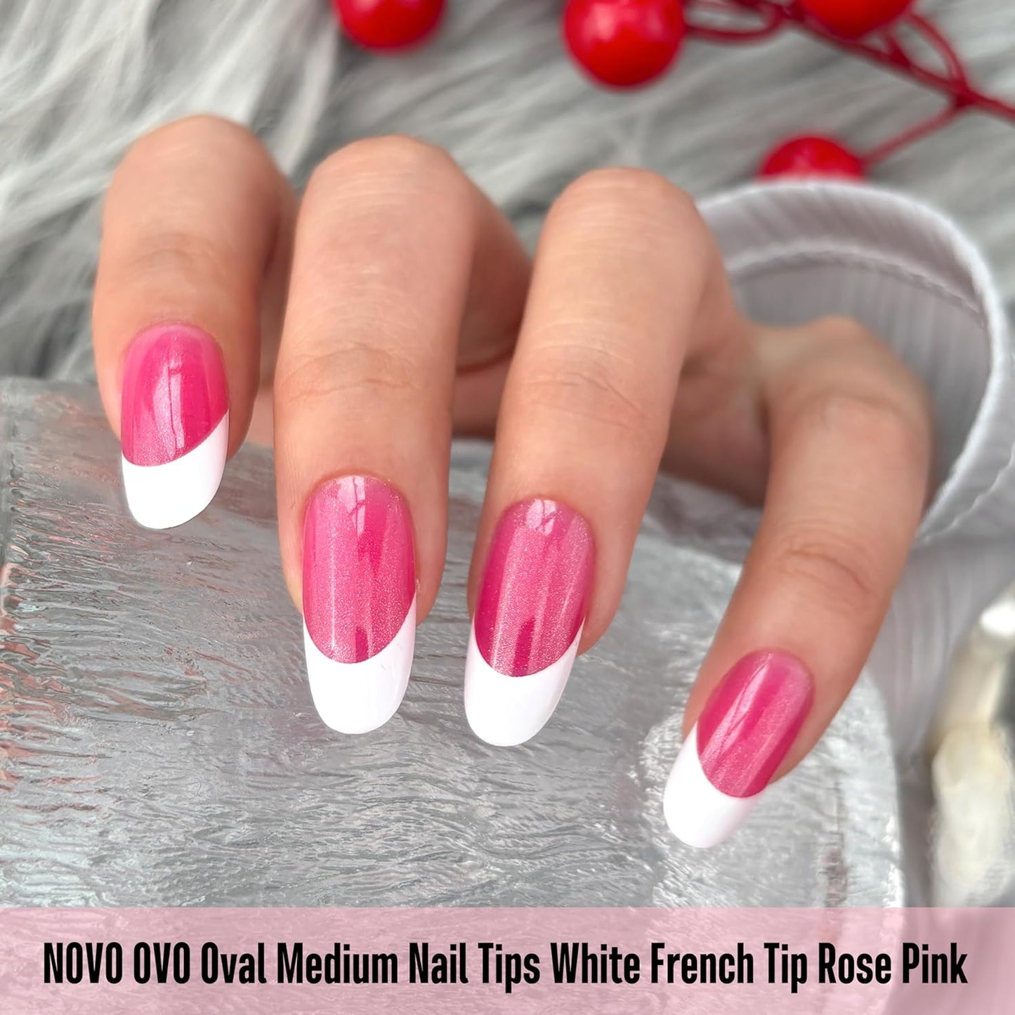 Medium Oval White French Tip ROSE PINK