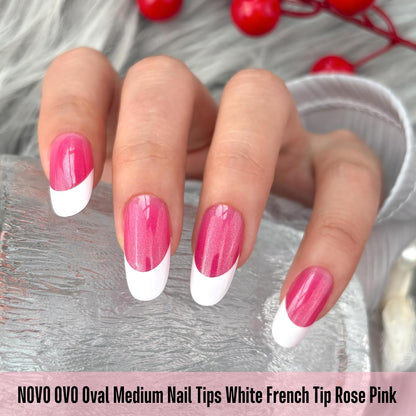 Medium Oval White French Tip ROSE PINK
