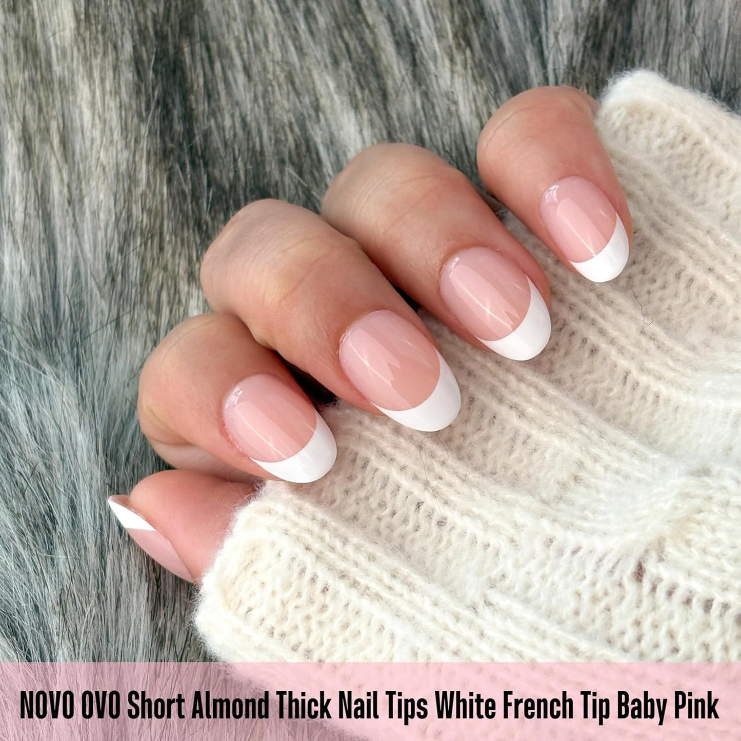 Almond Extra Short White French Tip Baby Pink